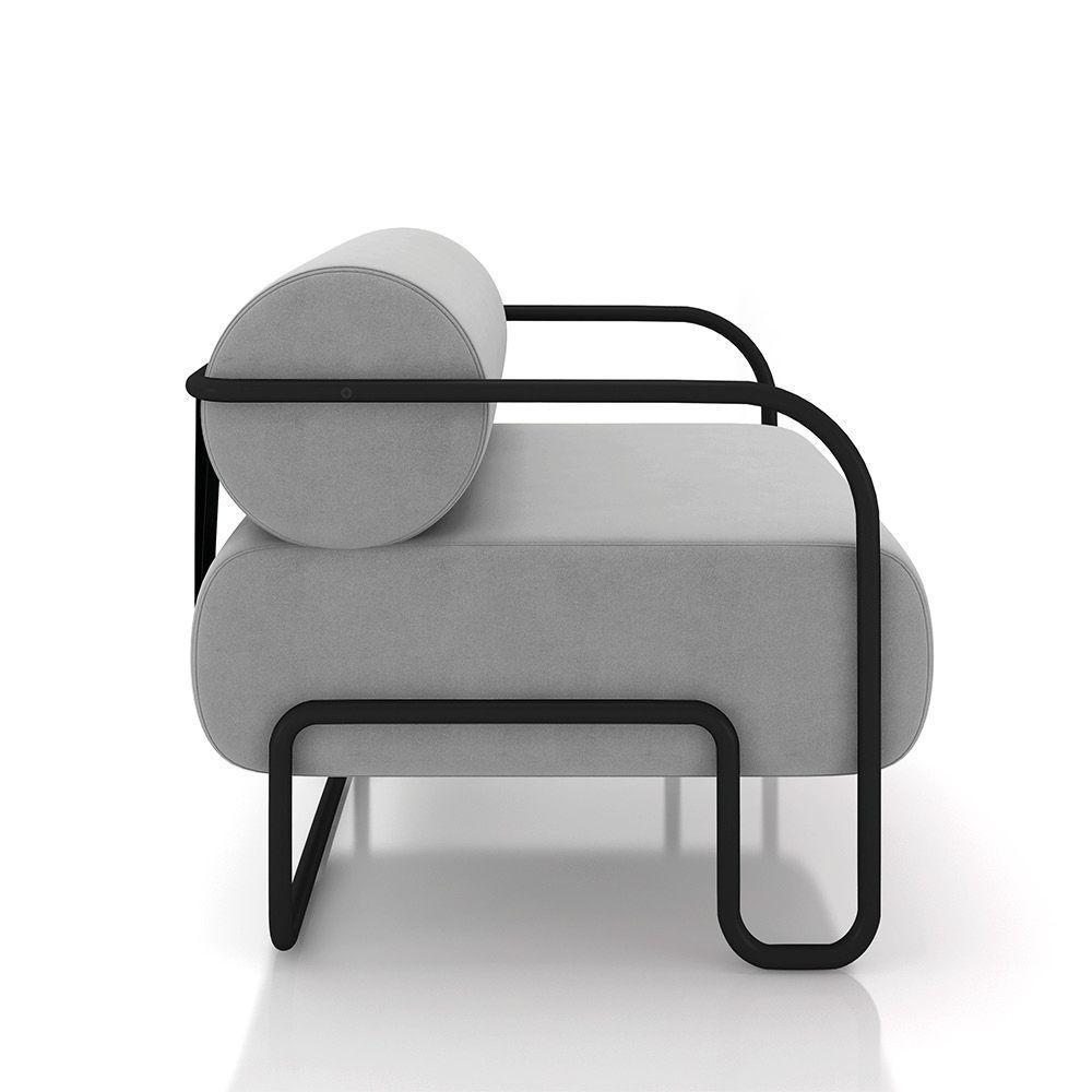 Poltrona Sala De Estar Industrial Preto Kit 2 Ameli Veludo K01 - D'rossi Cor Cinza - 4