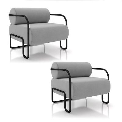 Poltrona Sala De Estar Industrial Preto Kit 2 Ameli Veludo K01 - D'rossi Cor Cinza