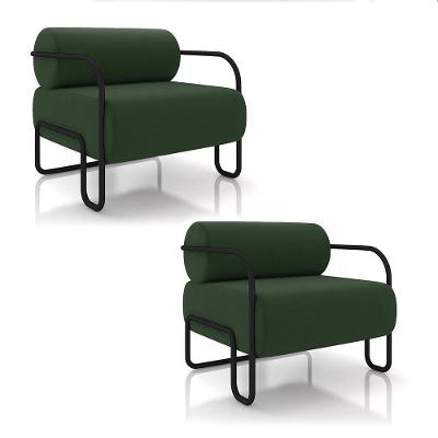 Poltrona Sala De Estar Industrial Preto Kit 2 Ameli Veludo K01 - D'rossi Cor Verde Musgo