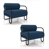 Poltrona Sala De Estar Industrial Preto Kit 2 Ameli Veludo K01 - D'rossi Cor Azul Marinho - 1