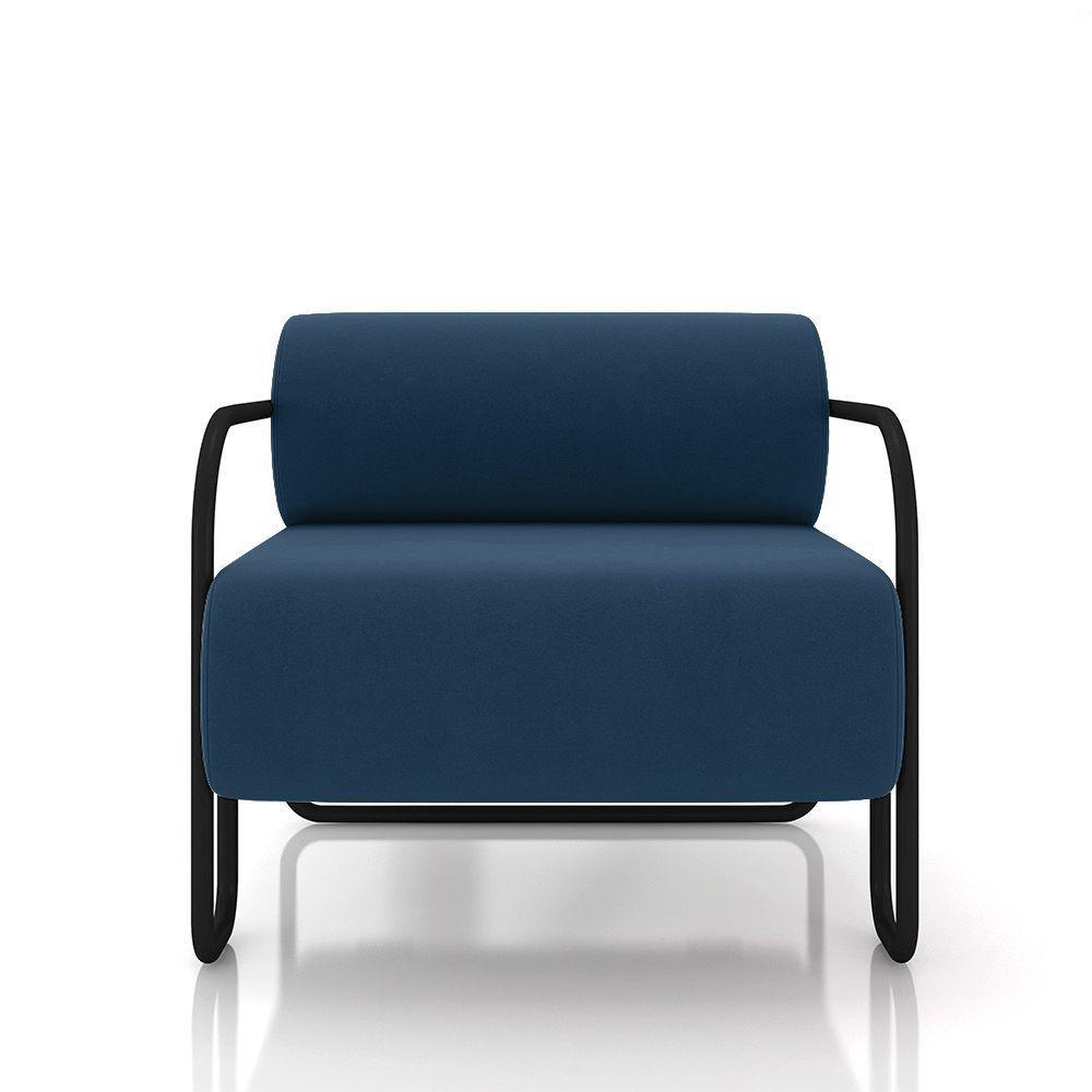 Poltrona Sala De Estar Industrial Preto Ameli Veludo K01 - D'rossi Cor Azul Marinho - 3