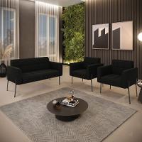 Sofá Namoradeira E 2 Poltronas Pé De Ferro Preto Elisa Suede D03 - D'rossi Cor Preto - 2