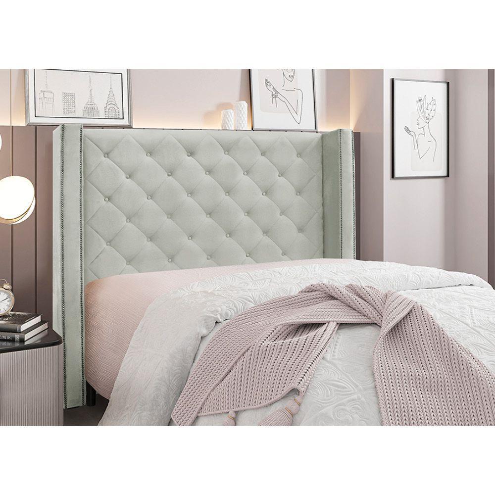 Cabeceira Cama Box King 195 Cm Vicenza Veludo Prata S04 - D'rossi - 1
