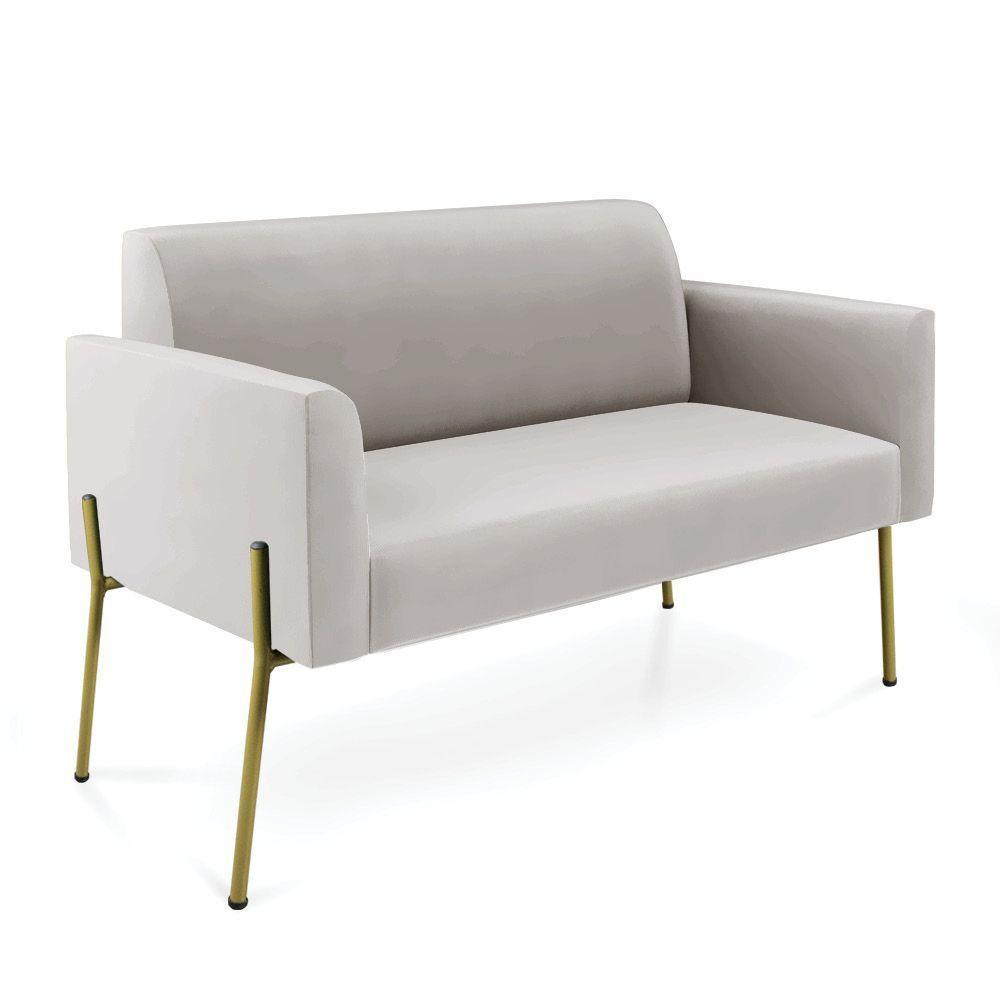 Sofá Namoradeira E 2 Poltronas Pé De Ferro Dourado Marisa Veludo Cor Cinza - 6