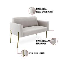 Sofá Namoradeira E 2 Poltronas Pé De Ferro Dourado Marisa Veludo Cor Cinza - 3