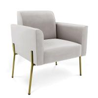 Sofá Namoradeira E 2 Poltronas Pé De Ferro Dourado Marisa Veludo Cor Cinza - 7