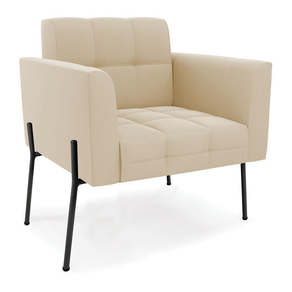 Sofá Namoradeira E 2 Poltronas Pé De Ferro Preto Elisa Suede D03 - D'rossi Cor Bege - 4