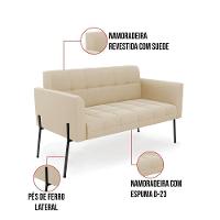 Sofá Namoradeira E 2 Poltronas Pé De Ferro Preto Elisa Suede D03 - D'rossi Cor Bege - 6
