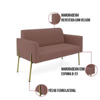 Sofá Namoradeira E 2 Poltronas Pé De Ferro Dourado Marisa Veludo Cor Rose - 3