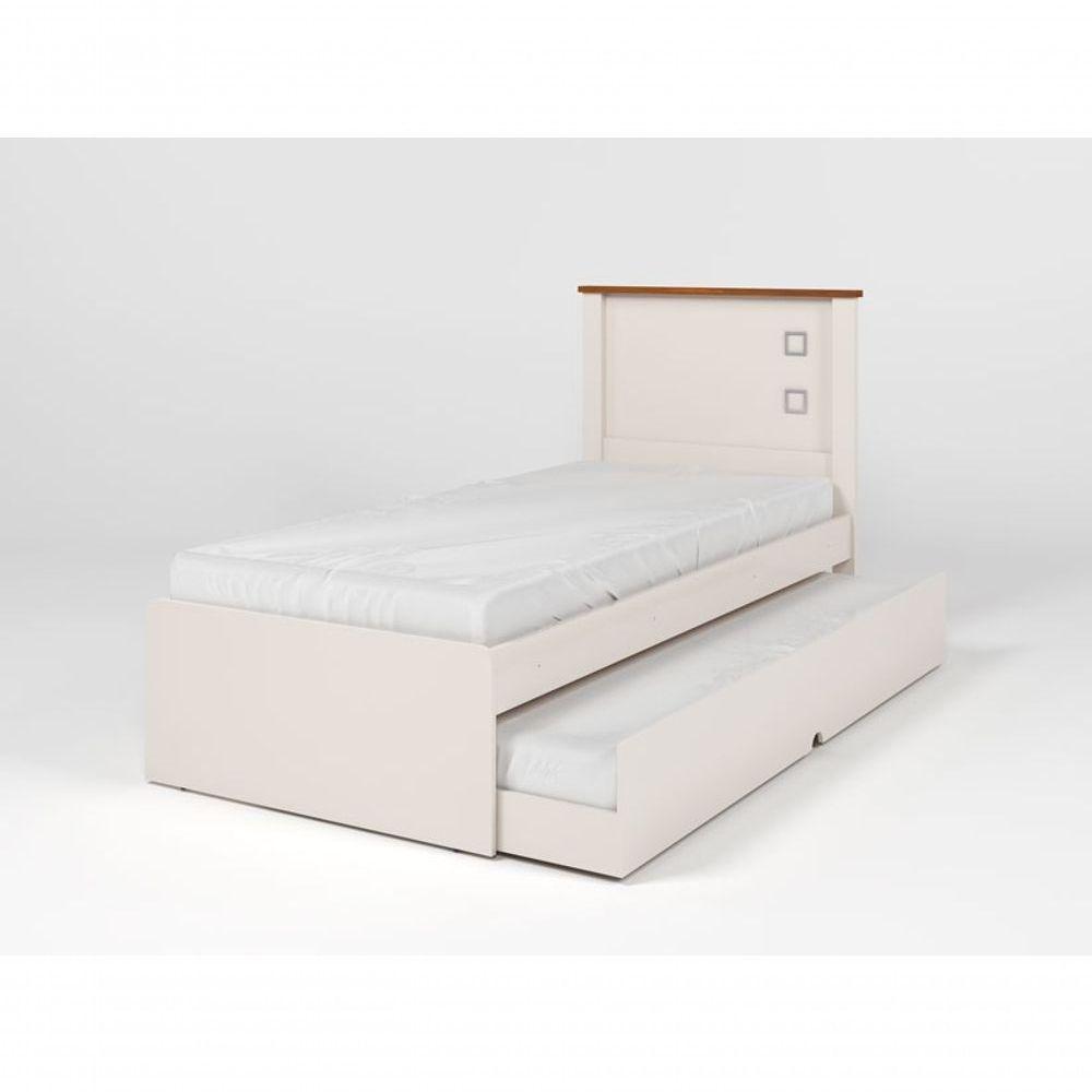 Cama Juvenil Valente Auxiliar Off White Madeira Com Colchão - 4