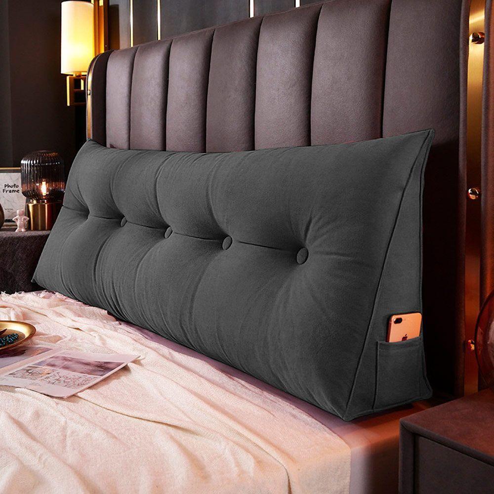 Almofada Para Cabeceira Encosto Apoio Lombar Spot 90cm Com Porta Celular Suede - Abmaza Cor Cinza - 2