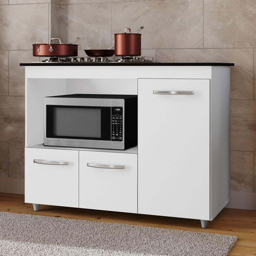 Balcão Para Cooktop Anna 114cm 03 Portas Com Tampo Recortado Branco - Abmaza - 2