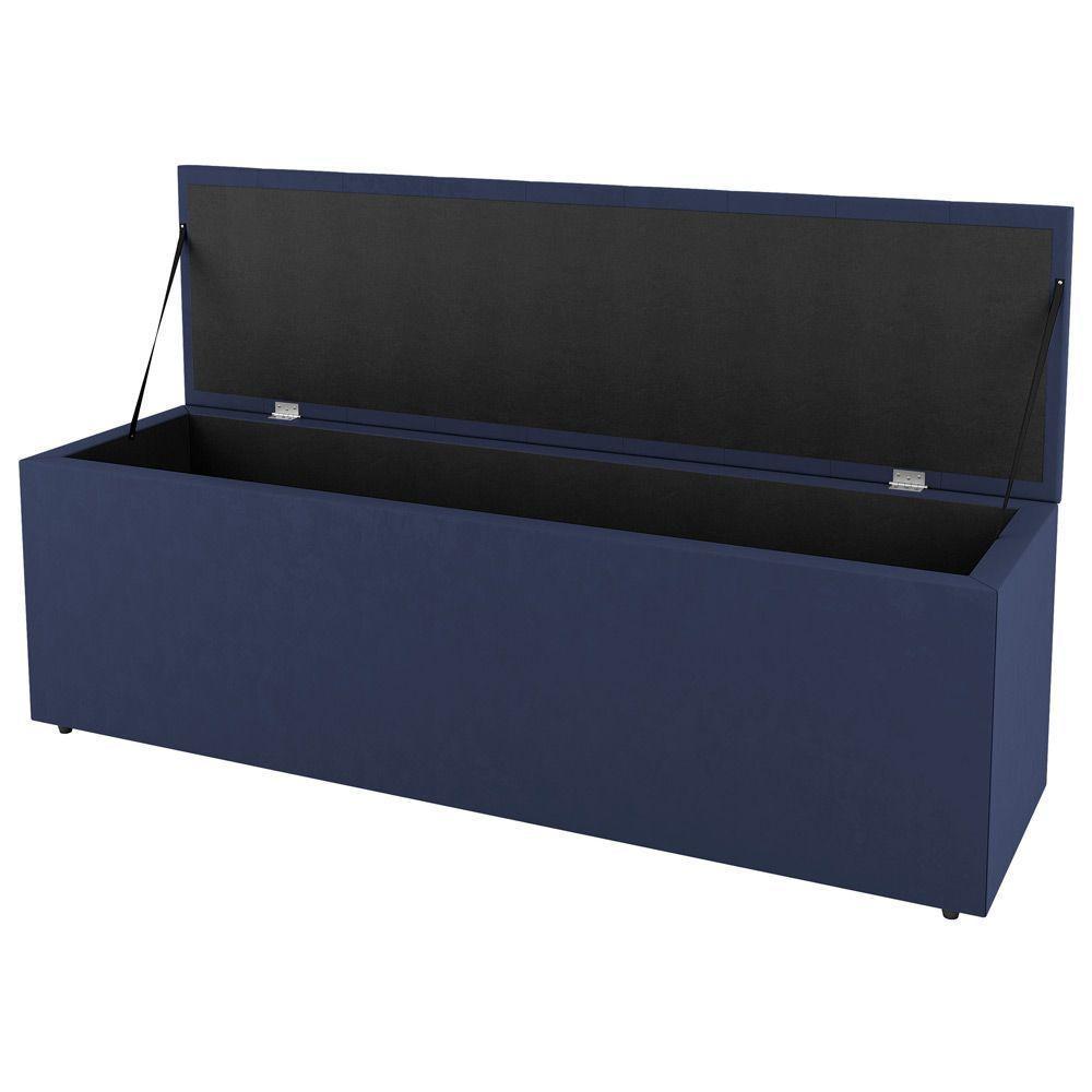 Calçadeira Baú Casal Grace 140cm Suede Azul - Abmaza - 2