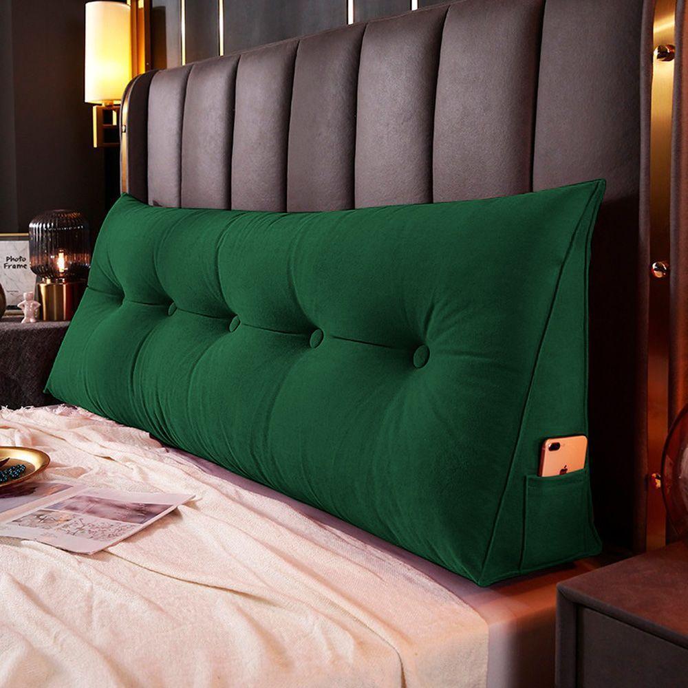 Almofada Para Cabeceira Encosto Apoio Lombar Spot 140cm Com Porta Celular Suede - Abmaza Cor Verde - 2