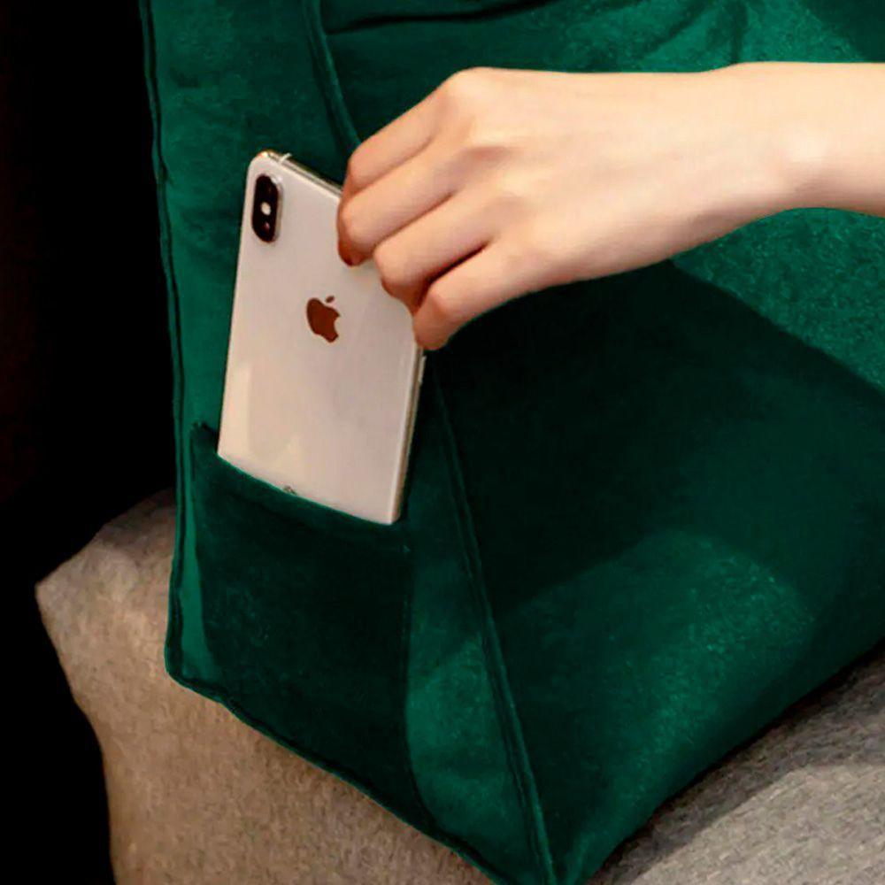 Almofada Para Cabeceira Encosto Apoio Lombar Spot 140cm Com Porta Celular Suede - Abmaza Cor Verde - 5