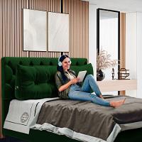 Almofada Para Cabeceira Encosto Apoio Lombar Spot 160cm Com Porta Celular Veludo - Abmaza Cor Verde Escuro - 2