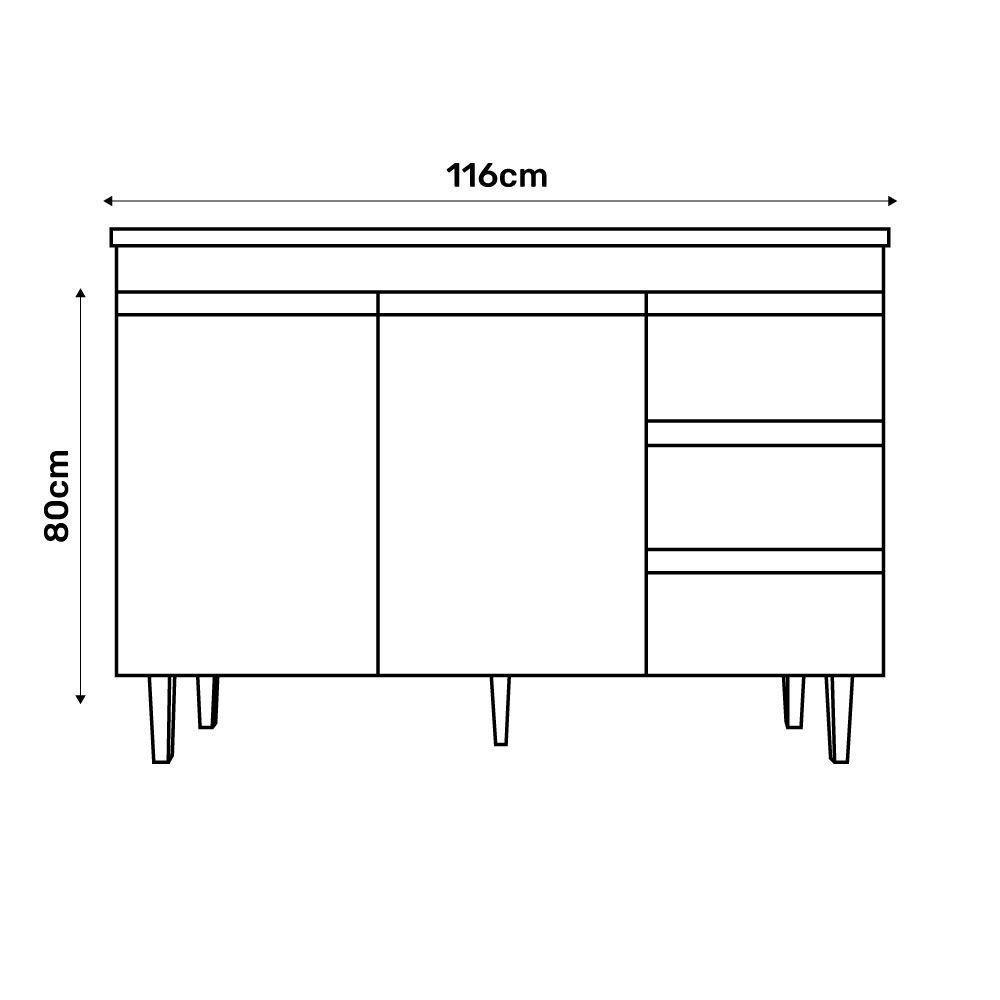 Balcão Gabinete Pia Andréia Sem Tampo 120cm E Armário Para Cooktop 02 Portas Branco - Abmaza - 5