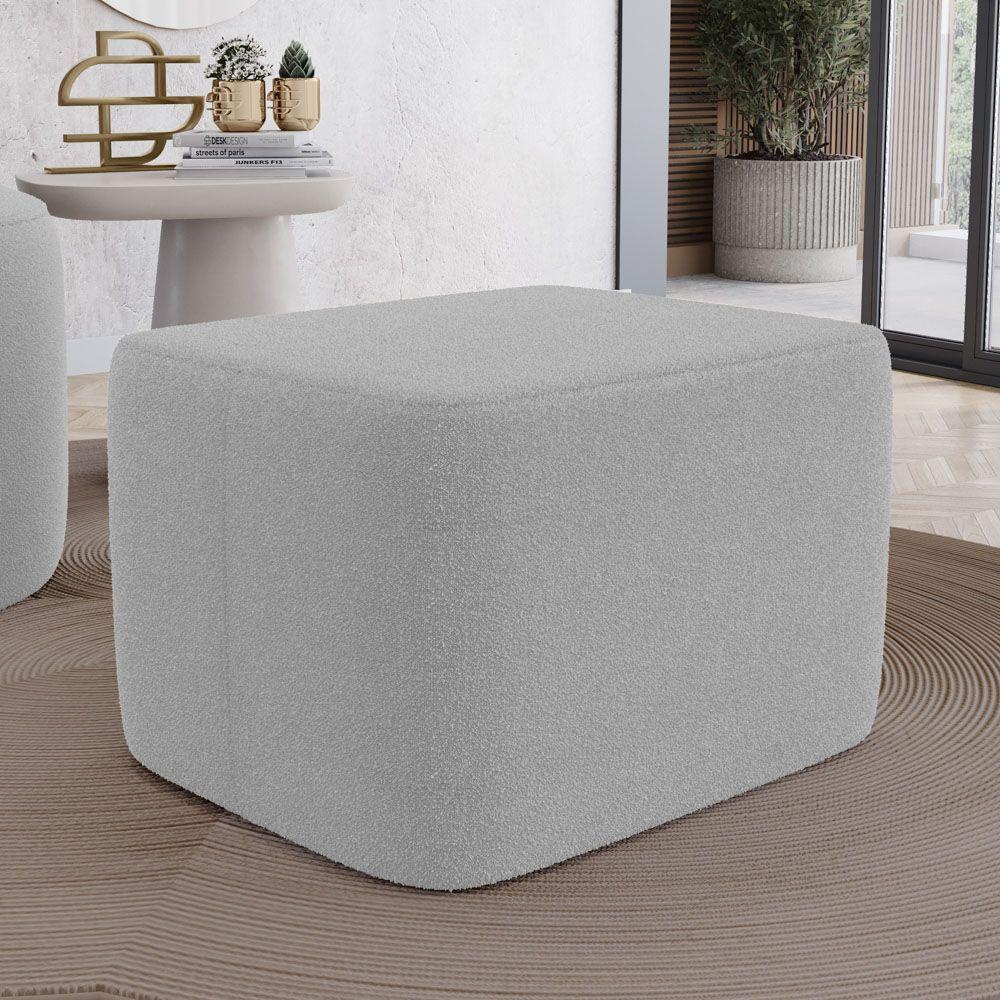 Puff Decorativo Living Yumi Retangular 60cm Bouclê Cinza Claro - Abmaza - 2
