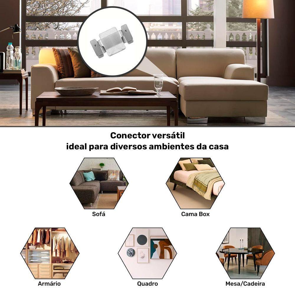 02 Pares Conector De Encaixe Para Móveis Compátivel Sofá Cabeceira Painel Galvanizado - Abmaza - 3