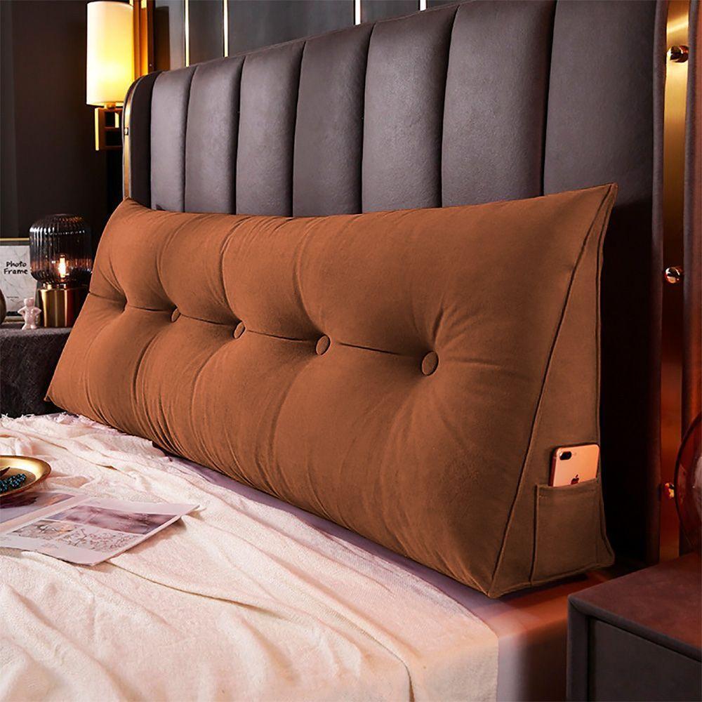 Almofada Para Cabeceira Encosto Apoio Lombar Spot 160cm Com Porta Celular Veludo - Abmaza Cor Terracota - 7