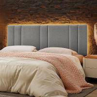 Cabeceira Painel Cama Box King Size Siri 200cm Com Led Linho Cinza - Abmaza - 1