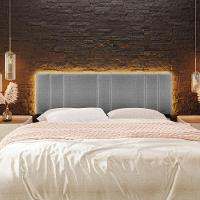 Cabeceira Painel Cama Box King Size Siri 200cm Com Led Linho Cinza - Abmaza - 5