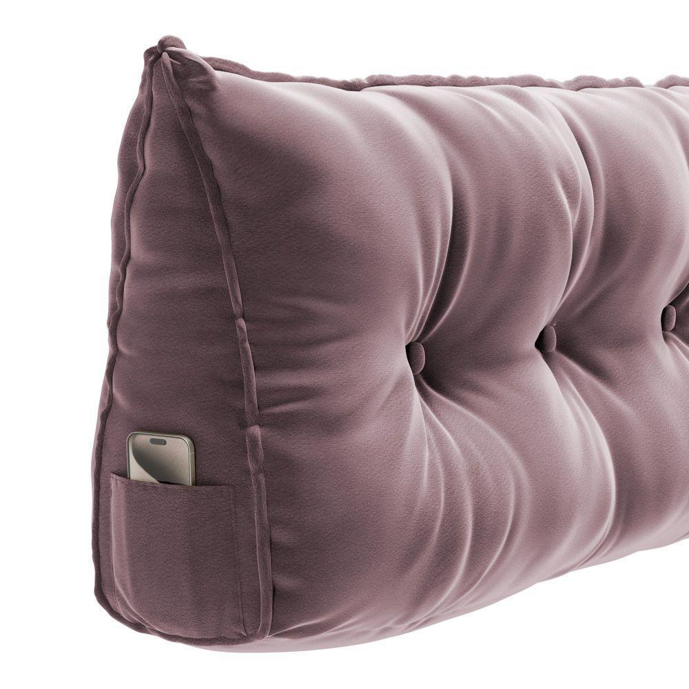 Almofada Para Cabeceira Encosto Apoio Lombar Spot 160cm Com Porta Celular Veludo - Abmaza Cor Rosê - 6