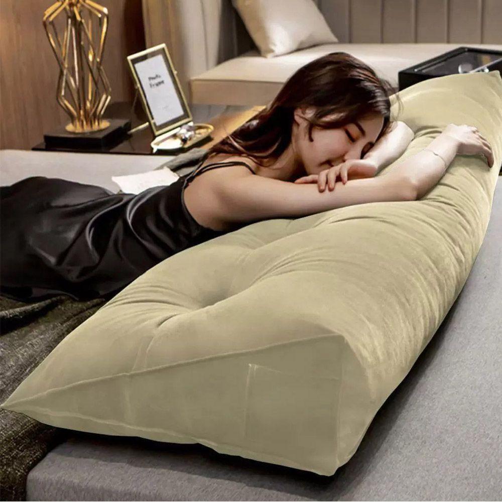 Almofada Para Cabeceira Encosto Apoio Lombar Spot 90cm Com Porta Celular Suede - Abmaza Cor Bege - 3