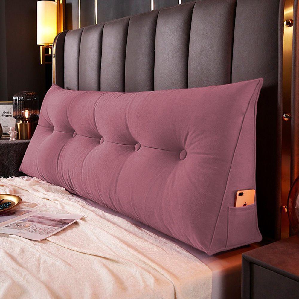 Almofada Para Cabeceira Encosto Apoio Lombar Spot 160cm Com Porta Celular Veludo - Abmaza Cor Rosa - 7