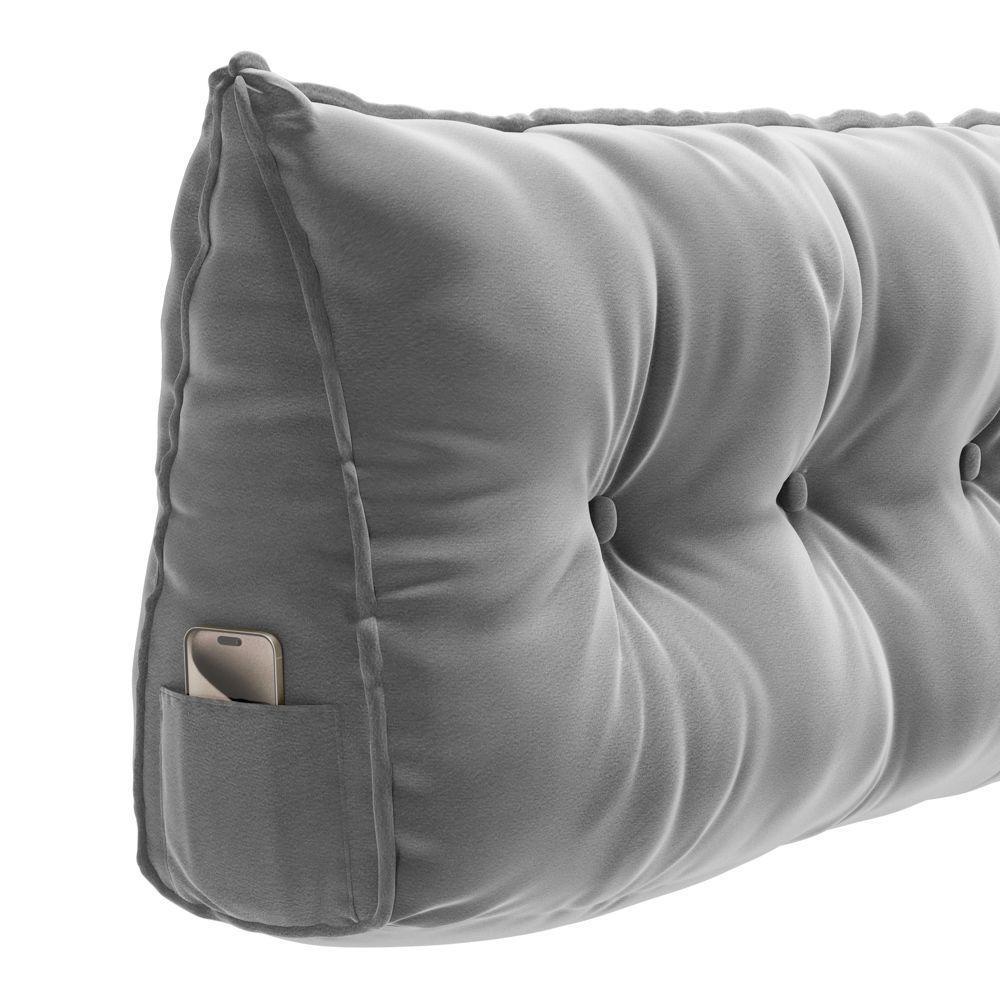 Almofada Para Cabeceira Encosto Apoio Lombar Spot 160cm Com Porta Celular Veludo - Abmaza Cor Cinza Claro - 6