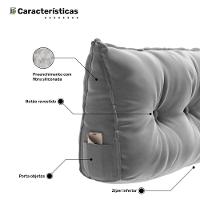 Almofada Para Cabeceira Encosto Apoio Lombar Spot 160cm Com Porta Celular Veludo - Abmaza Cor Cinza Claro - 5