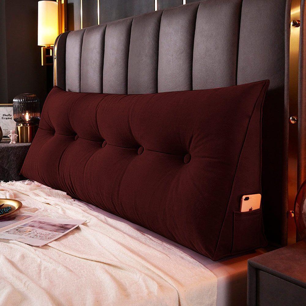 Almofada Para Cabeceira Encosto Apoio Lombar Spot 90cm Com Porta Celular Suede - Abmaza Cor Vermelho Escuro - 2