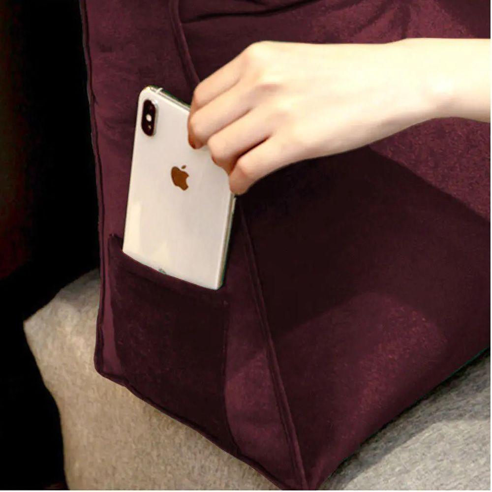 Almofada Para Cabeceira Encosto Apoio Lombar Spot 90cm Com Porta Celular Suede - Abmaza Cor Vermelho Escuro - 5
