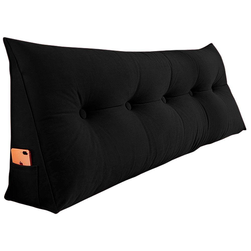 Almofada Para Cabeceira Encosto Apoio Lombar Spot 140cm Com Porta Celular Suede - Abmaza Cor Preto - 1