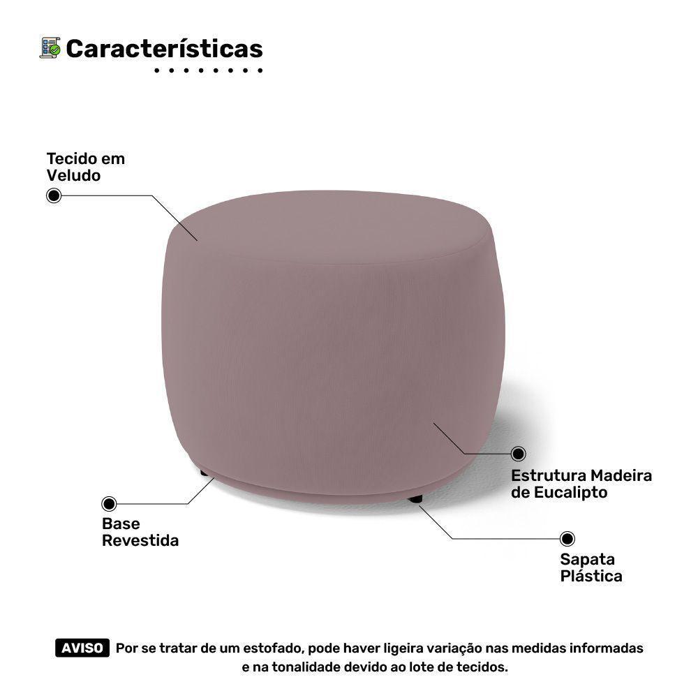 Conjunto 03 Puffs Decorativos Living Aisha Orgânico Veludo Rosê - Abmaza - 6
