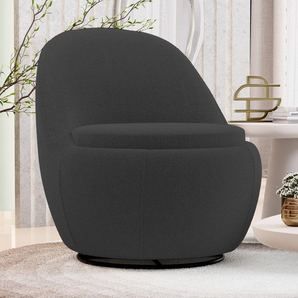 Poltrona Orgânica Living Memphis Base Giratória Bouclê Preto - Abmaza - 2