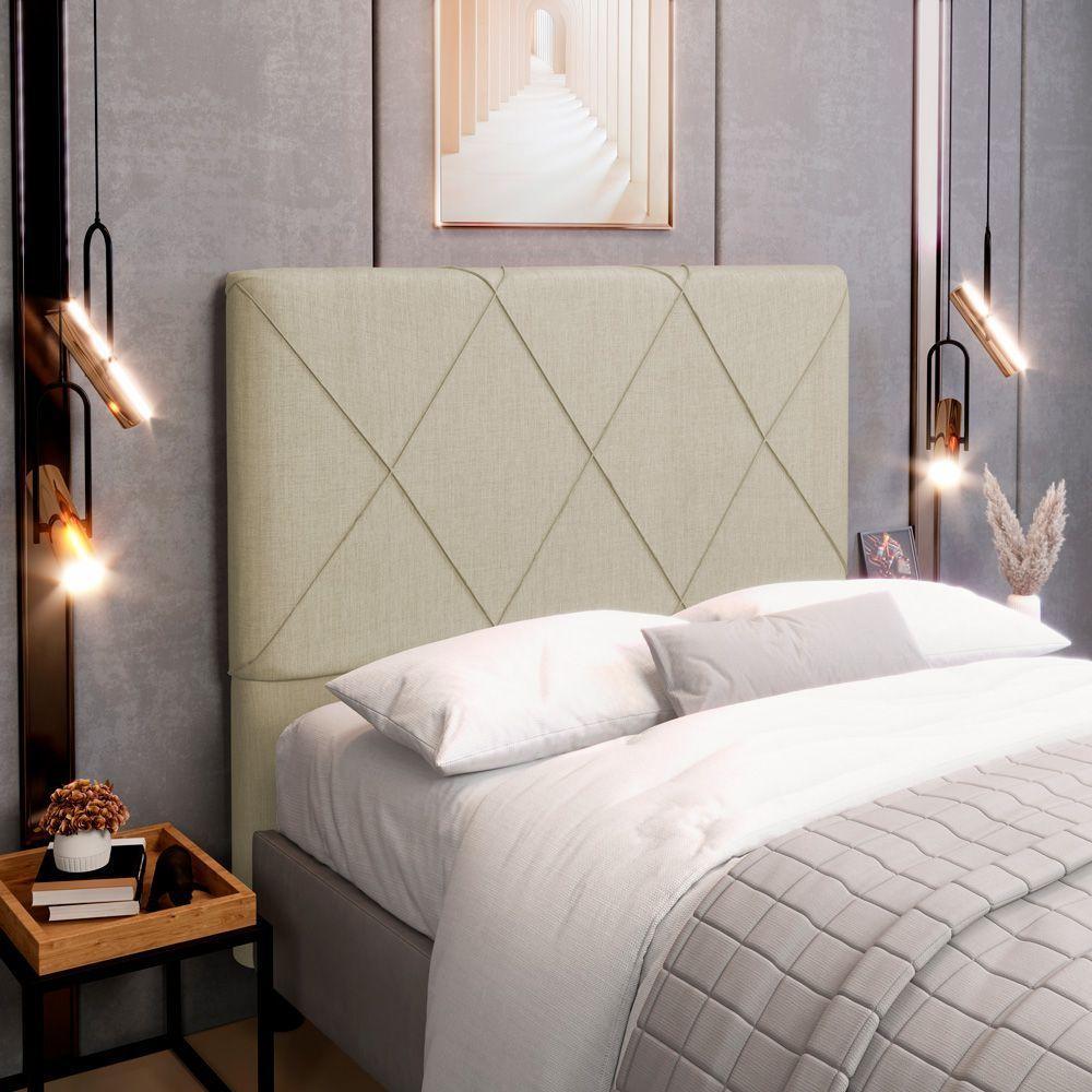 Cabeceira Cama Box Casal Queen Size Mel 160cm Com Frame Linho Bege - Abmaza - 6