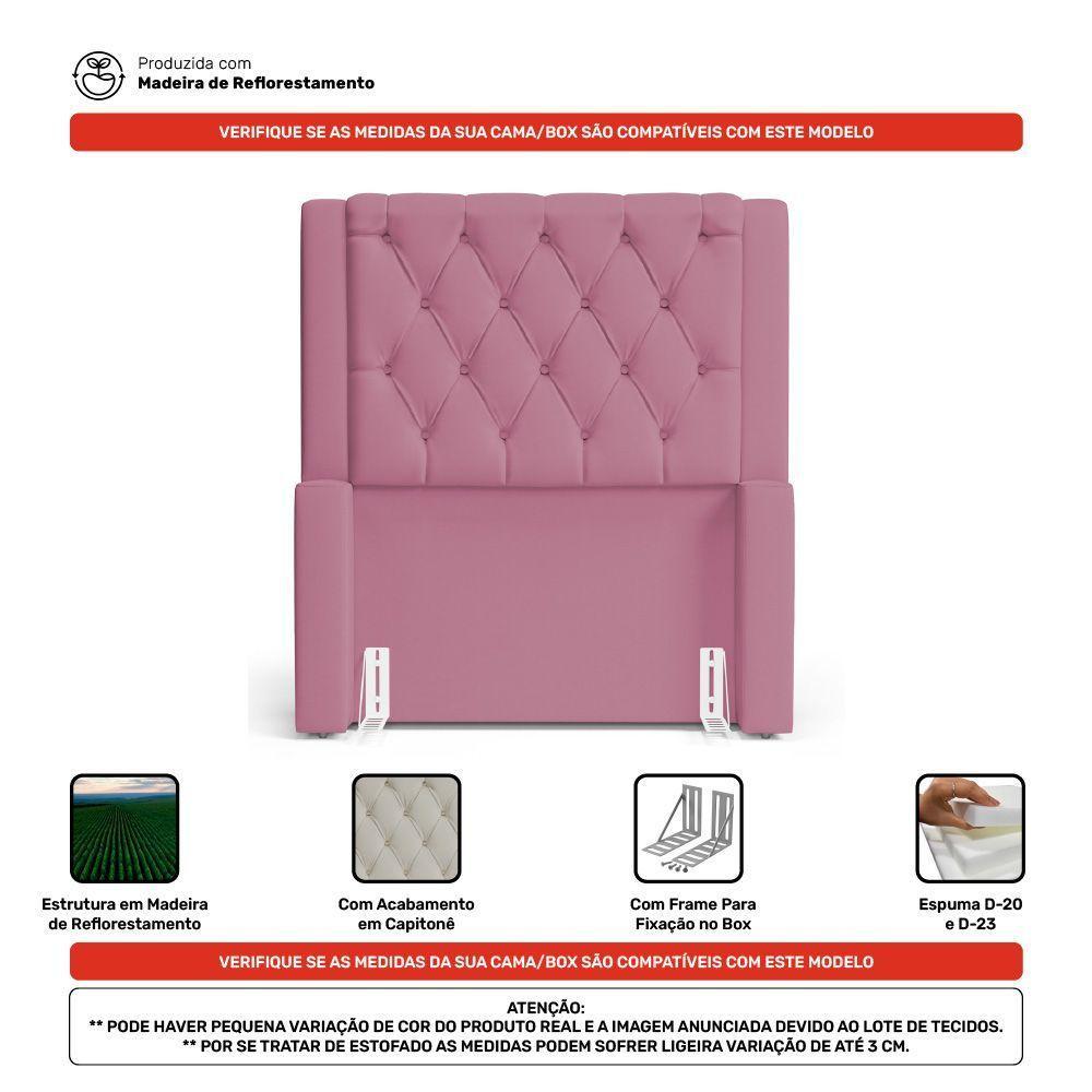 Cabeceira Atena Para Cama Box Solteiro 90cm Capitonê Com Frame Suede Rosa - Abmaza - 5