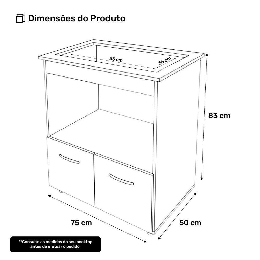 Balcão Para Cooktop Elis 75cm 02 Portas Com Tampo Recortado Branco - Abmaza - 4