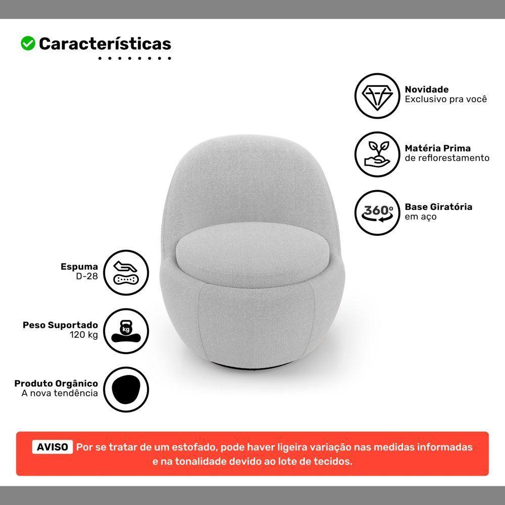 Poltrona Orgânica Living Memphis Base Giratória Bouclê Cinza Claro - Abmaza - 3