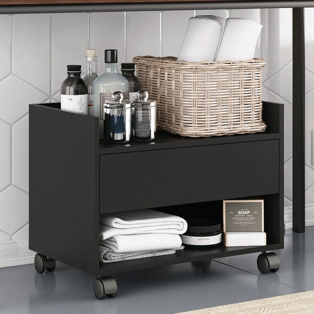 Kit 02 Gabinetes Armário Banheiro Multiuso Ivy 60cm 100% Mdf Bp Com 01 Gaveta Preto - Abmaza - 6