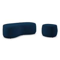 Conjunto 02 Puffs Decorativos Living Aisha Orgânico Veludo Azul Marinho - Abmaza - 1