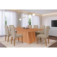 Sala De Jantar Completa Helena Tampo Madeirado 210x100cm E 8 Cadeiras Maia Cinamomo - Nature/suede Gengibre Bege - Cimol - 1