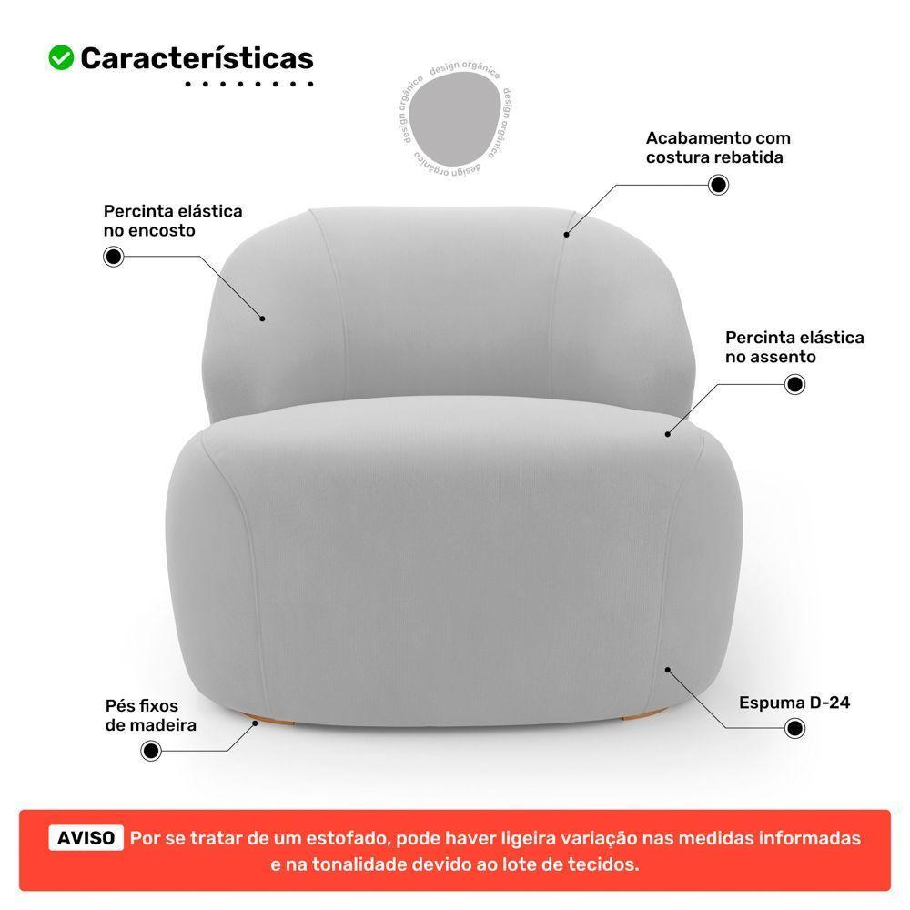 Kit 02 Poltronas Decorativas Kaya Orgânica Veludo Cinza Claro - Abmaza - 3