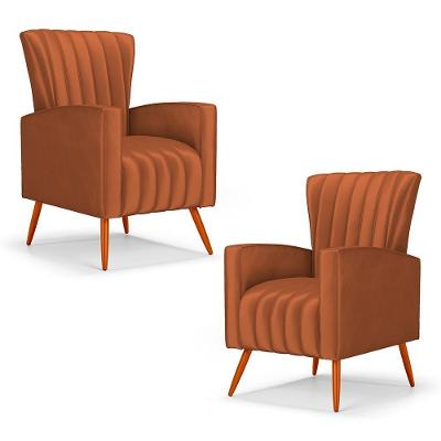 Kit 02 Poltronas Decorativas Melody Com Pés Palito Veludo Terracota - Abmaza