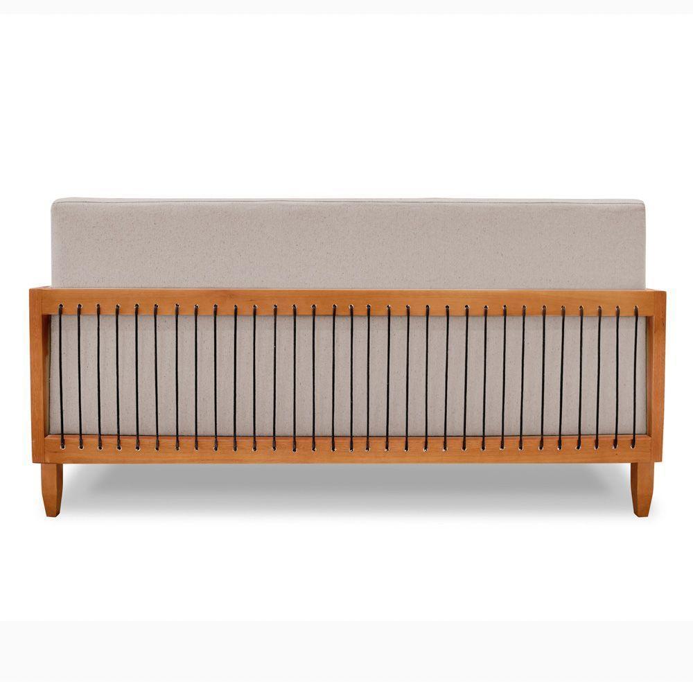 Kit 02 Poltronas E 01 Sofá Samoa Madeira Maciça Com Cordas Náutica Linho Rústico Areia - Abmaza - 10