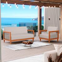 Kit 02 Poltronas E 01 Sofá Samoa Madeira Maciça Com Cordas Náutica Linho Rústico Areia - Abmaza - 2