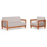 Kit 02 Poltronas E 01 Sofá Samoa Madeira Maciça Com Cordas Náutica Linho Rústico Areia - Abmaza - 8