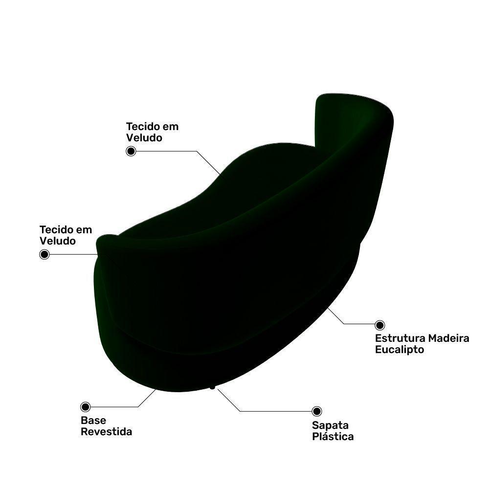 Poltrona Namoradeira Aisha 02 Lugares Orgânica Veludo Verde Escuro - Abmaza - 6