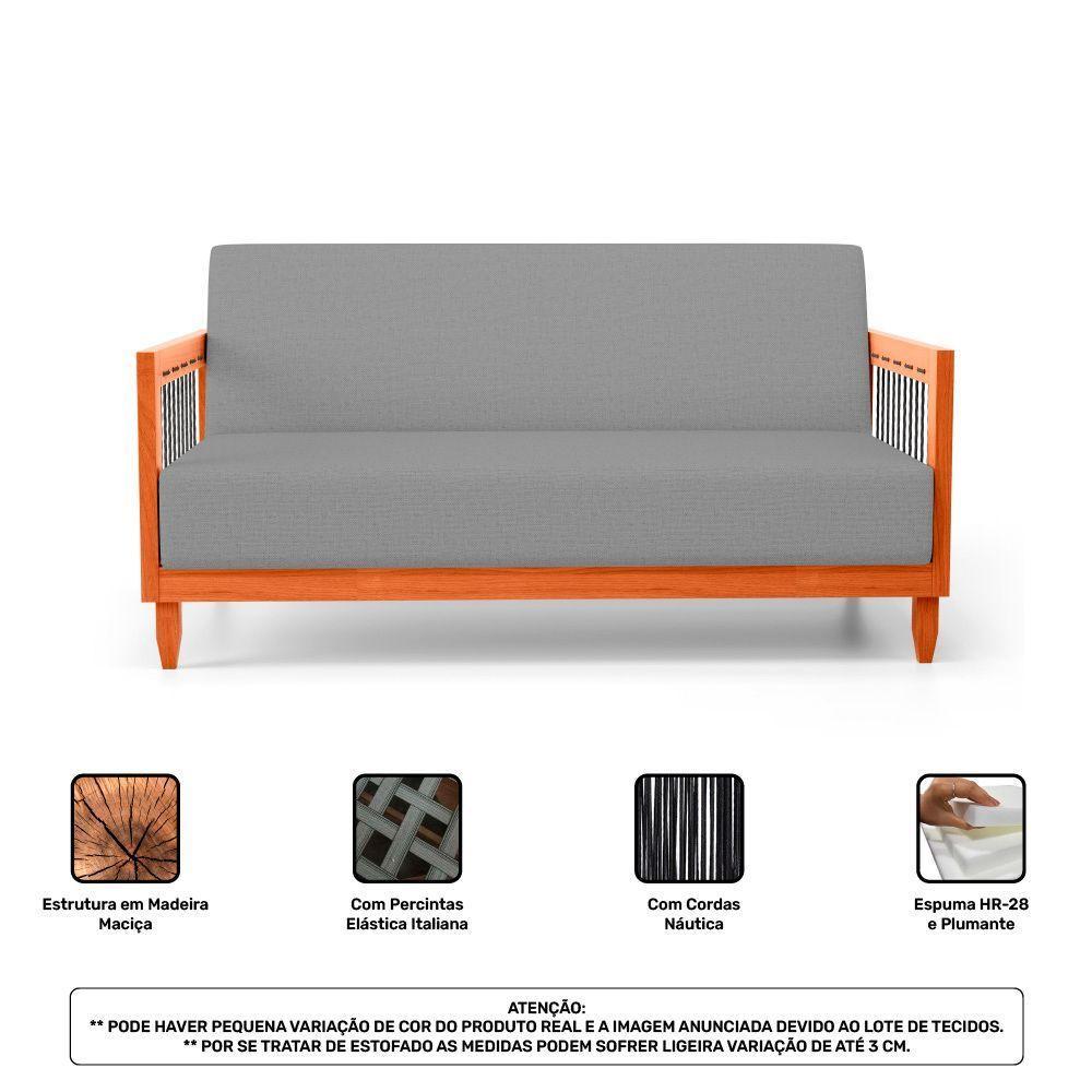 Kit 02 Poltronas E 01 Sofá Samoa Madeira Maciça Com Cordas Náutica Linho Cinza - Abmaza - 6